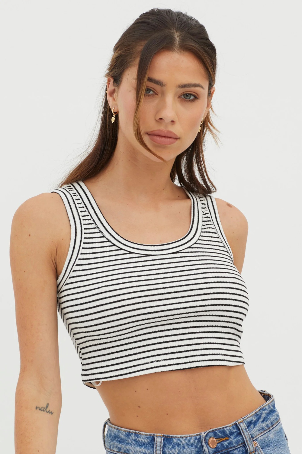 Sleeveless stripe summer tops short sexy vest for women