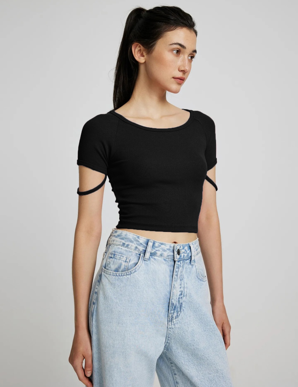 Hollow tight T-shirt slim European style bottoming shirt