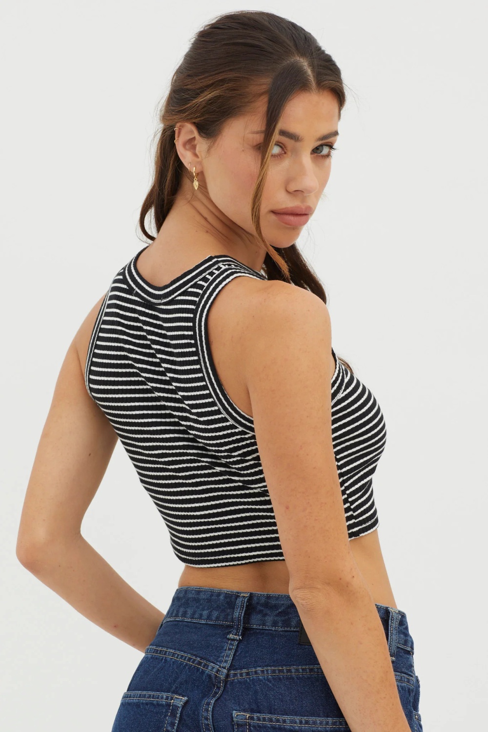 European style summer vest tight stripe tops for women