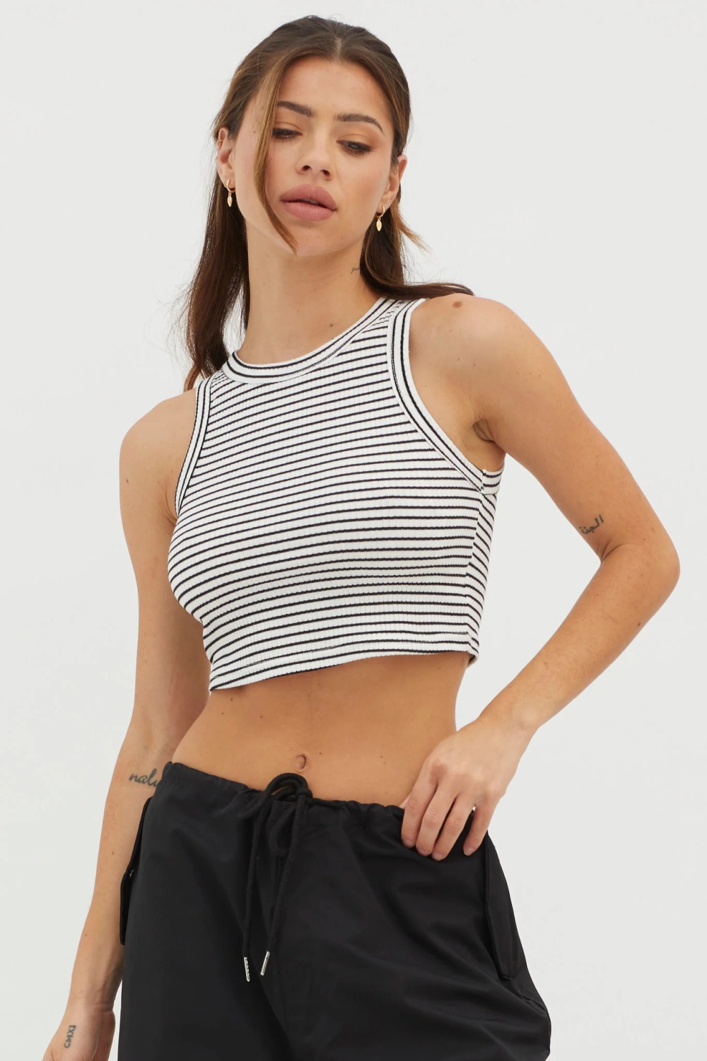 European style summer vest tight stripe tops for women