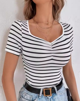 Bottoming stripe tops slim summer T-shirt
