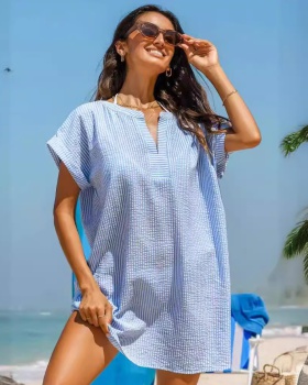 Seaside loose shirt short sleeve summer dress for women