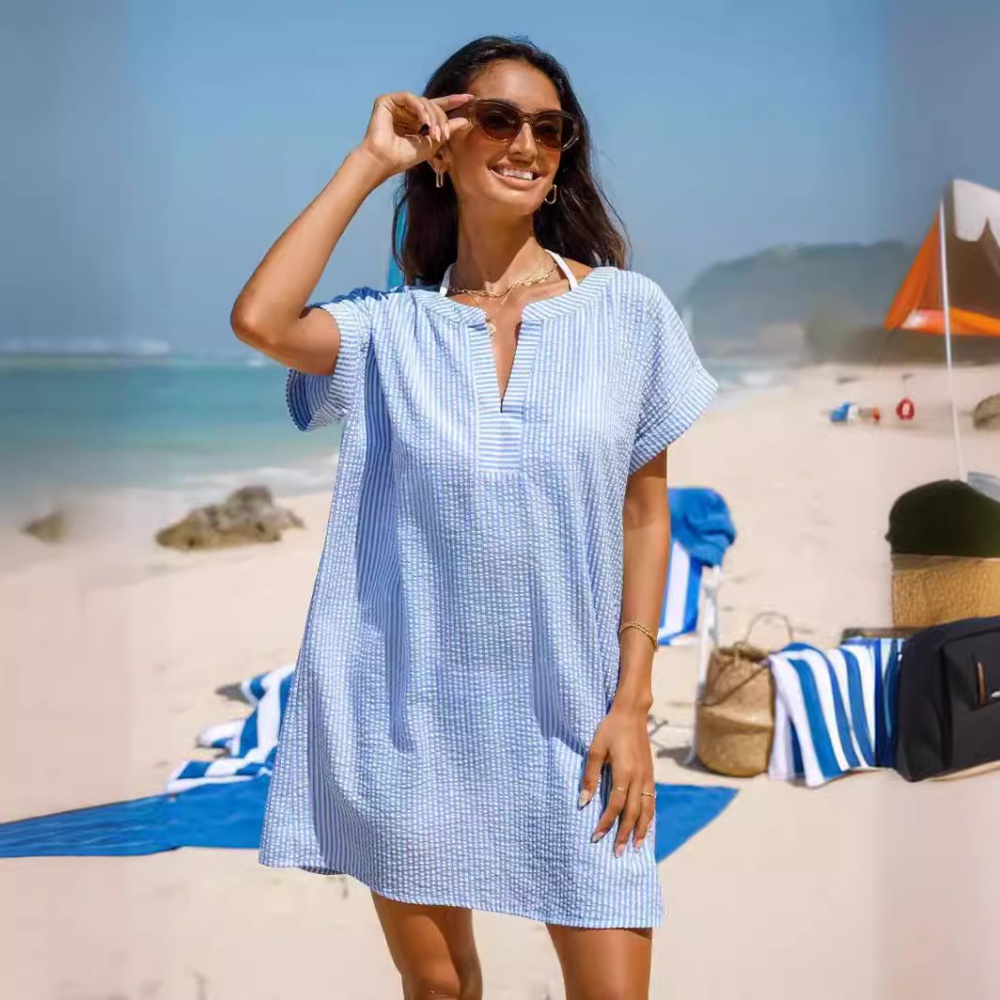 Seaside loose shirt short sleeve summer dress for women