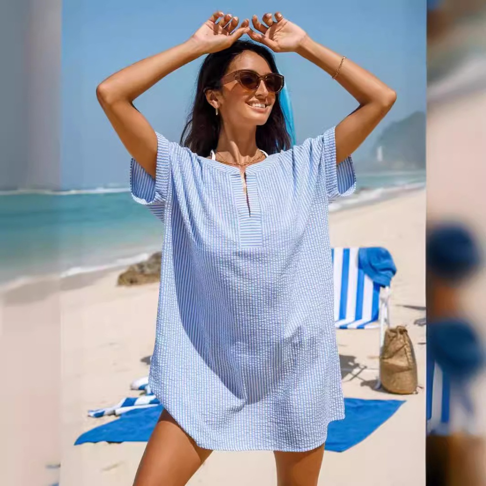 Seaside loose shirt short sleeve summer dress for women