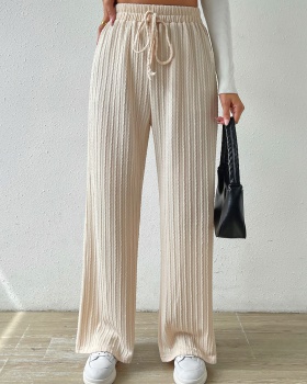 European style knitted pure elastic grain loose long pants