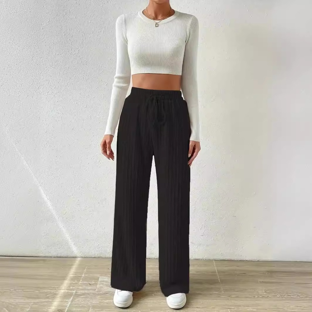 European style knitted pure elastic grain loose long pants