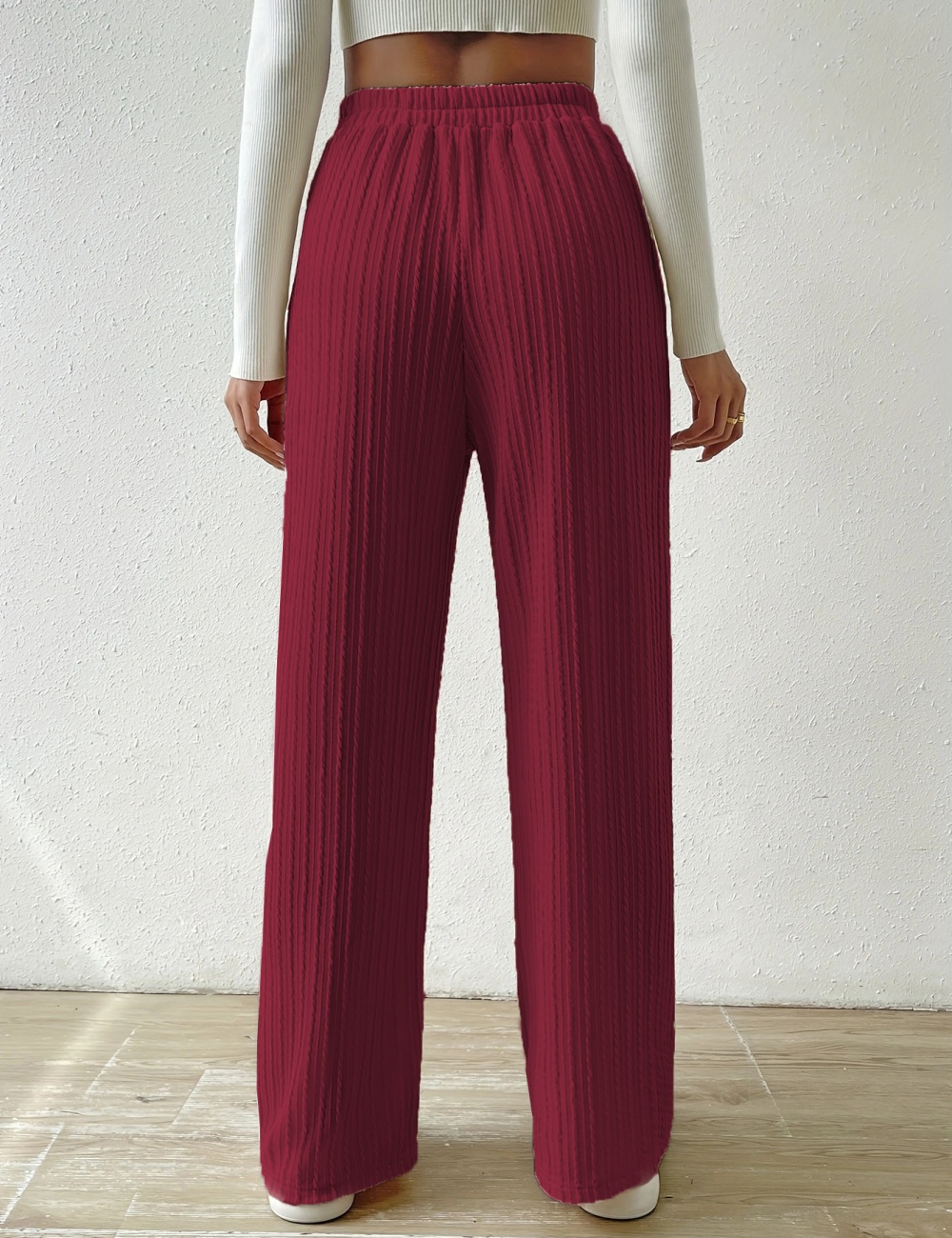 European style knitted pure elastic grain loose long pants