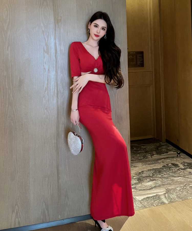 Sexy night show long dress halter evening dress for women