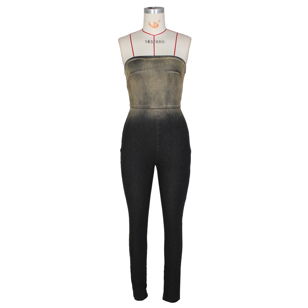 Tight gradient sexy denim jumpsuit for women