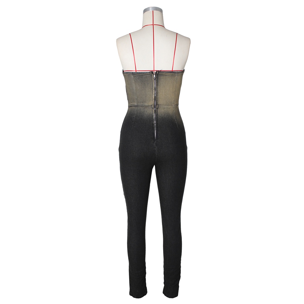 Tight gradient sexy denim jumpsuit for women