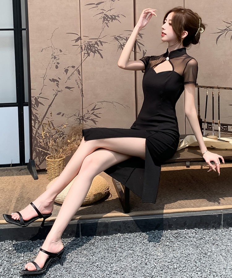 Hollow temperament long dress France style cheongsam