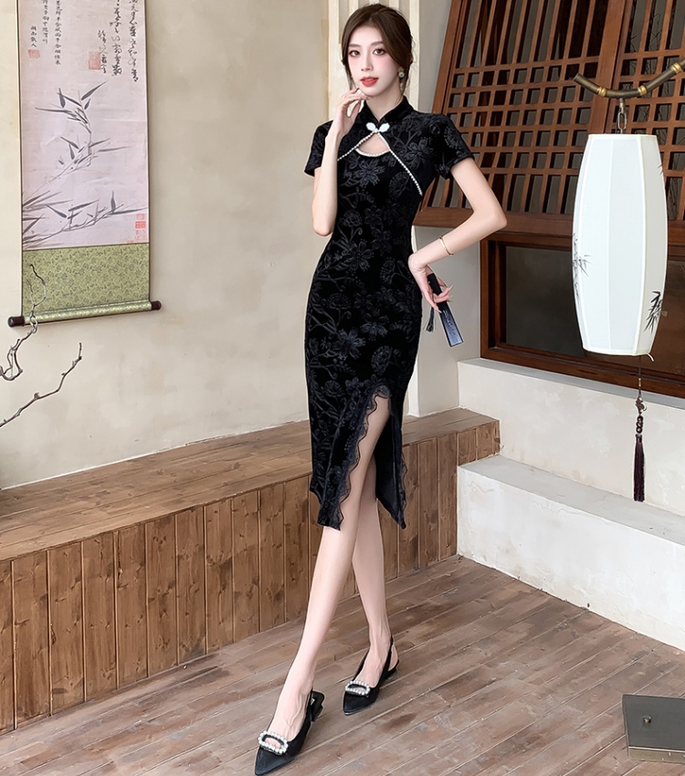 Spring light pinched waist cheongsam slim temperament dress