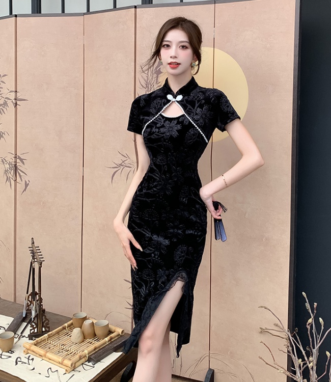 Spring light pinched waist cheongsam slim temperament dress