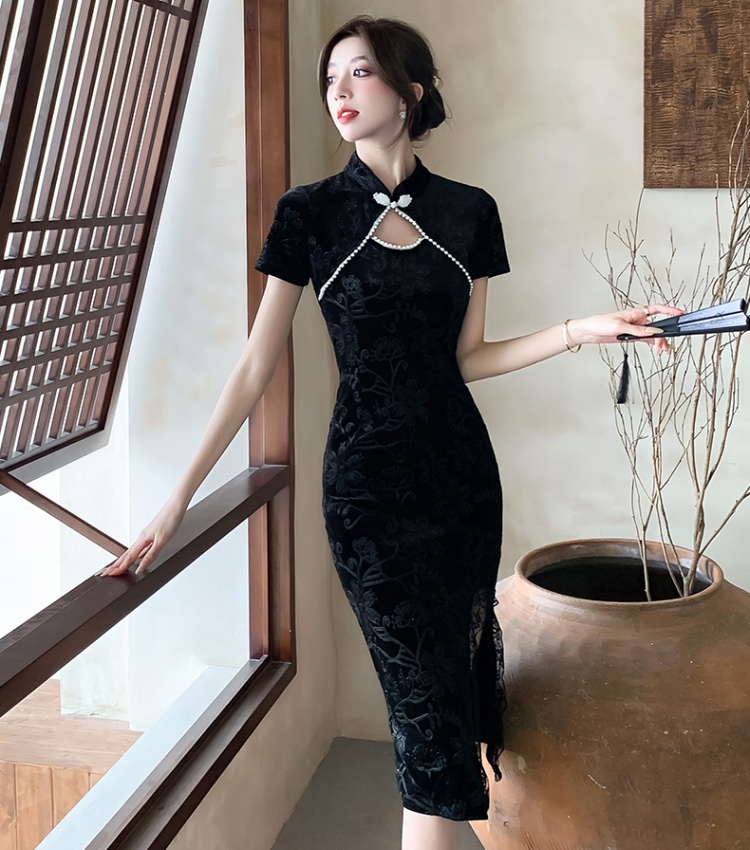 Spring light pinched waist cheongsam slim temperament dress