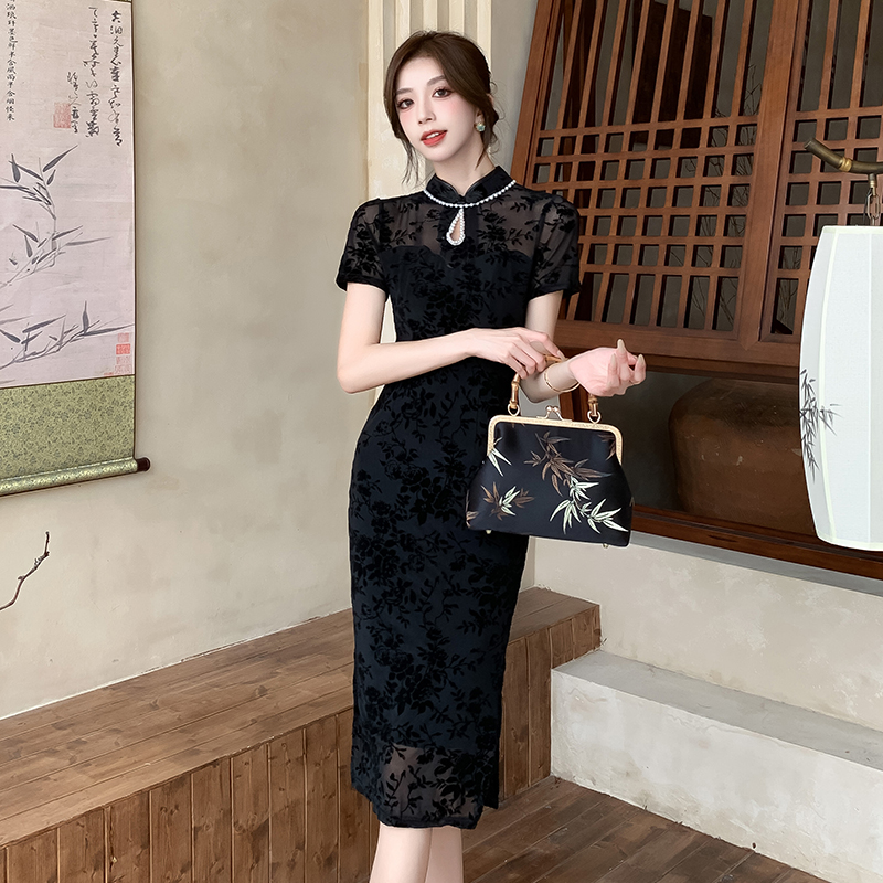 Temperament long cheongsam summer lace dress