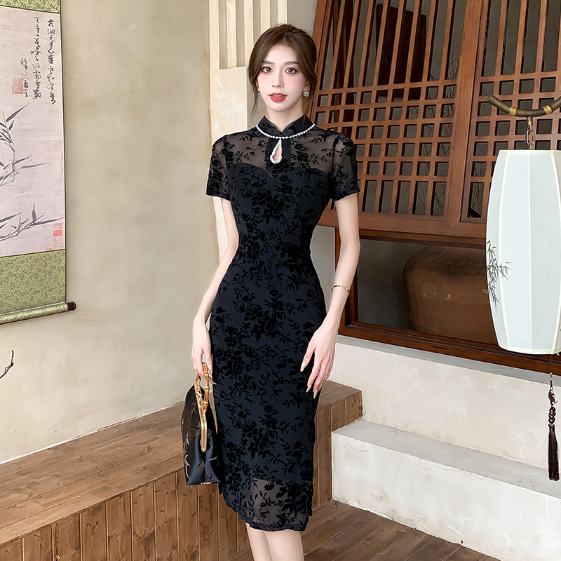 Temperament long cheongsam summer lace dress