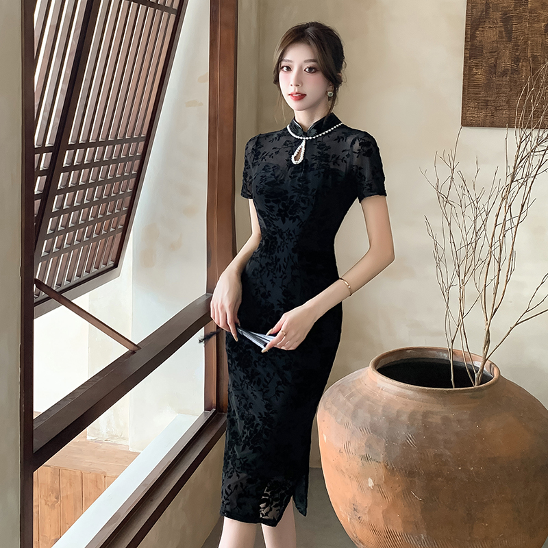 Temperament long cheongsam summer lace dress