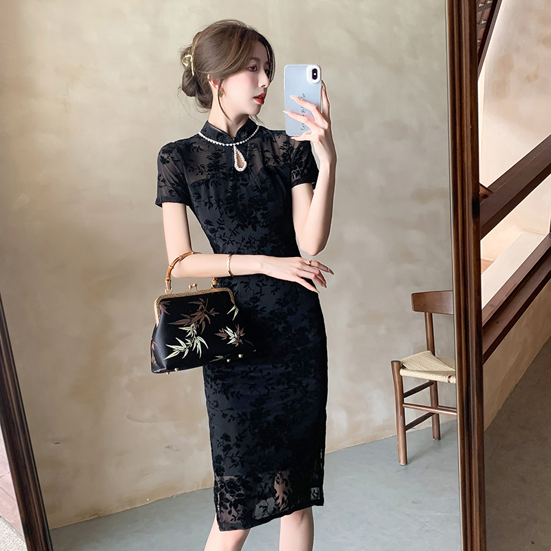 Temperament long cheongsam summer lace dress