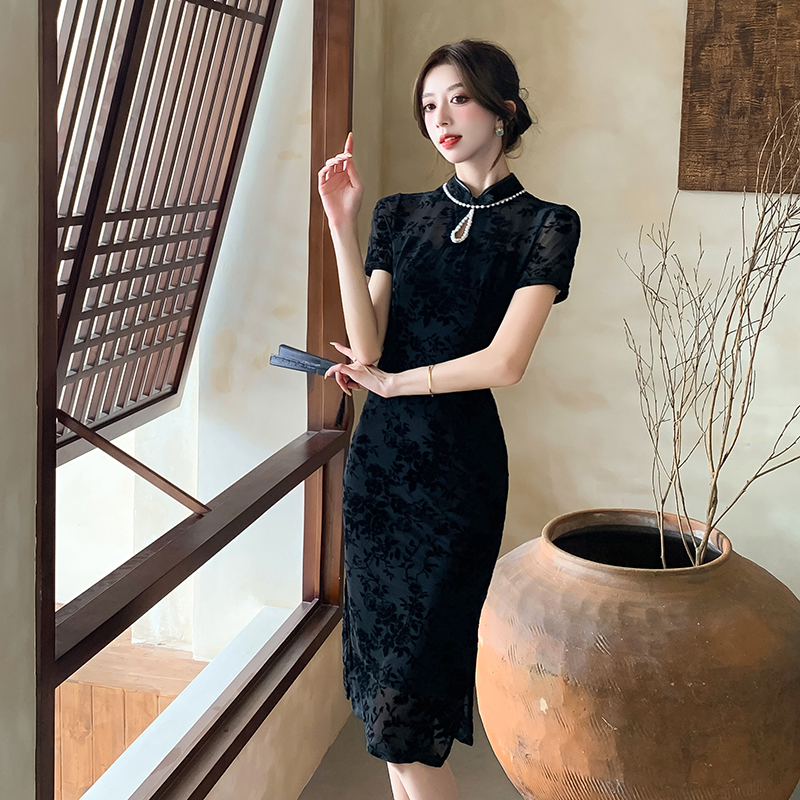 Temperament long cheongsam summer lace dress