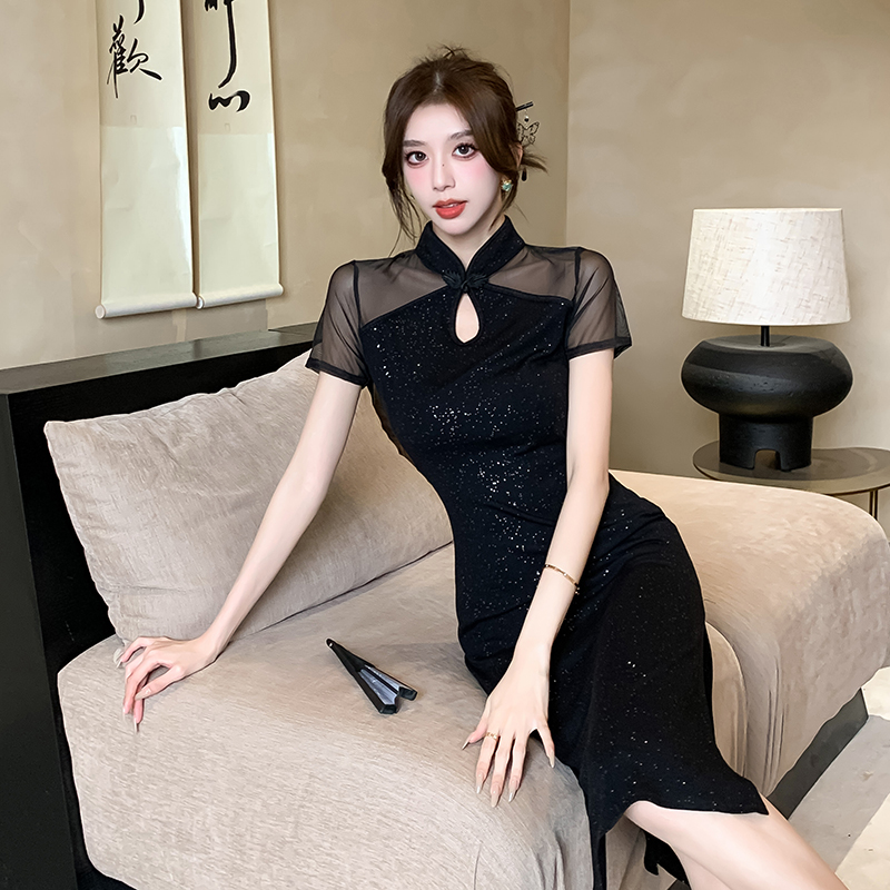 Slim summer diamond split refinement sexy dress for women