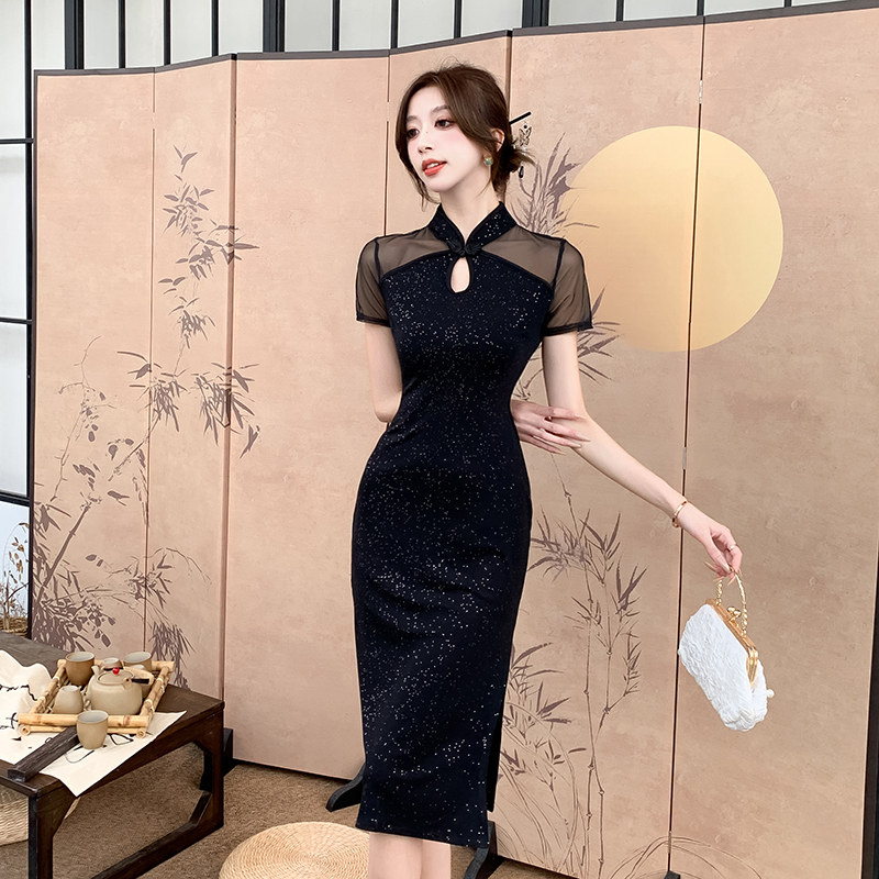 Slim summer diamond split refinement sexy dress for women