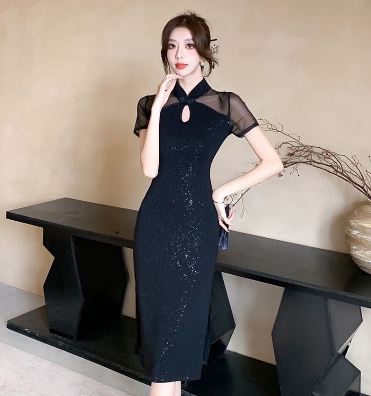 Slim summer diamond split refinement sexy dress for women