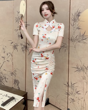 Chinese style maiden cheongsam hollow pinched waist dress