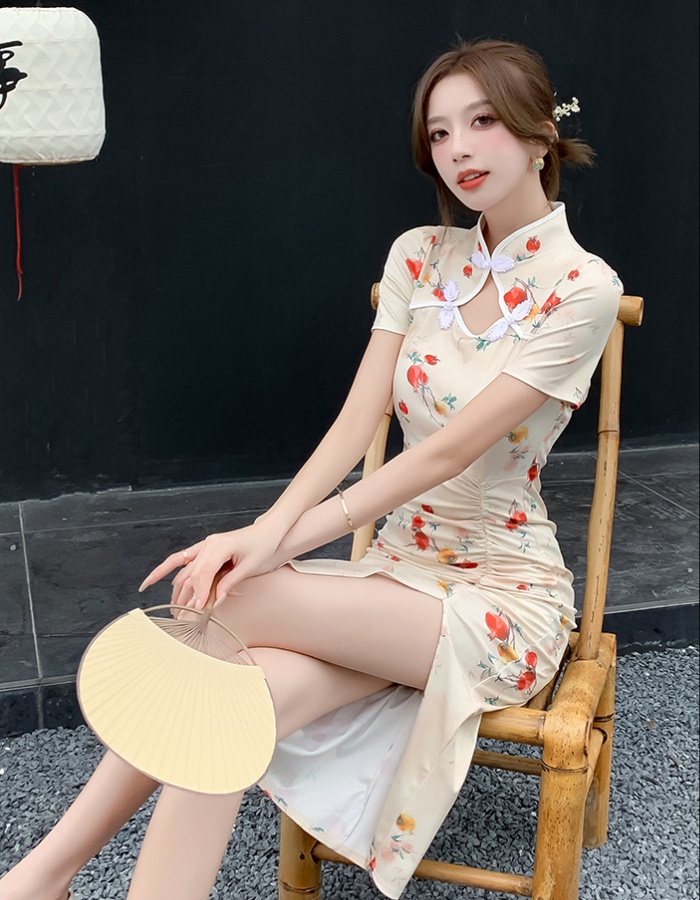 Chinese style maiden cheongsam hollow pinched waist dress