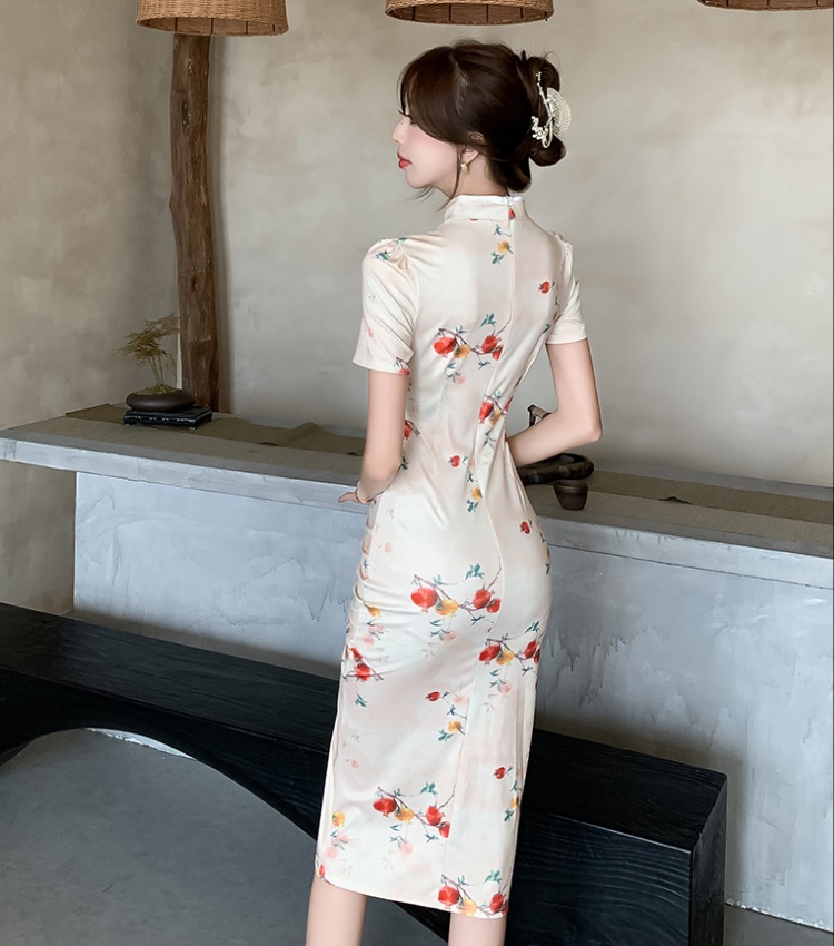 Chinese style maiden cheongsam hollow pinched waist dress