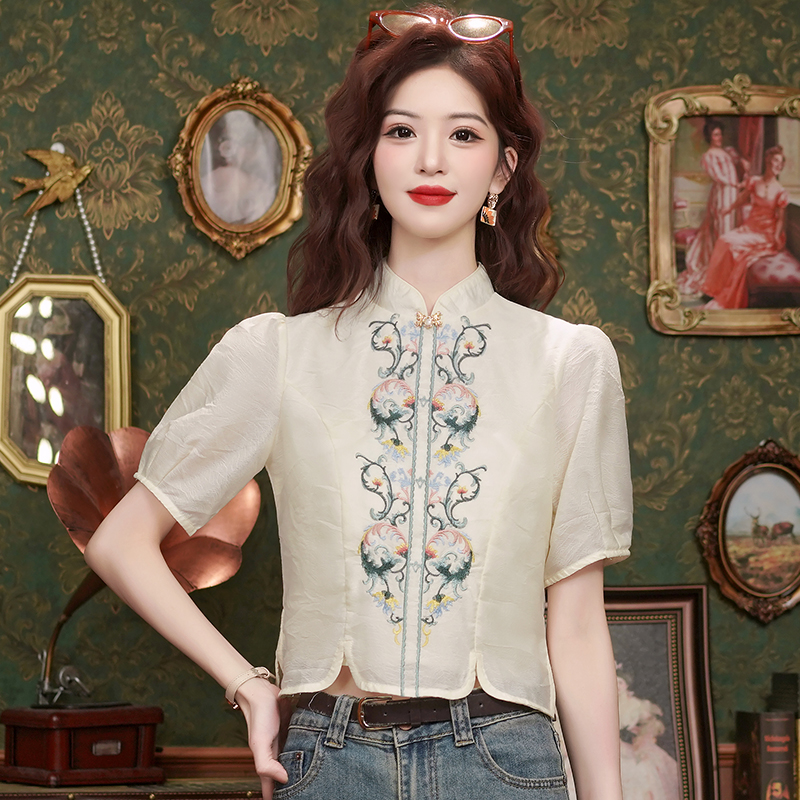 Chinese style summer tops cstand collar cheongsam