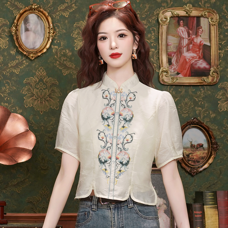 Chinese style summer tops cstand collar cheongsam