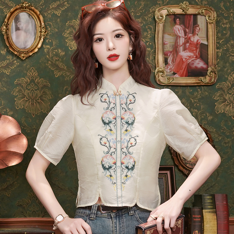 Chinese style summer tops cstand collar cheongsam