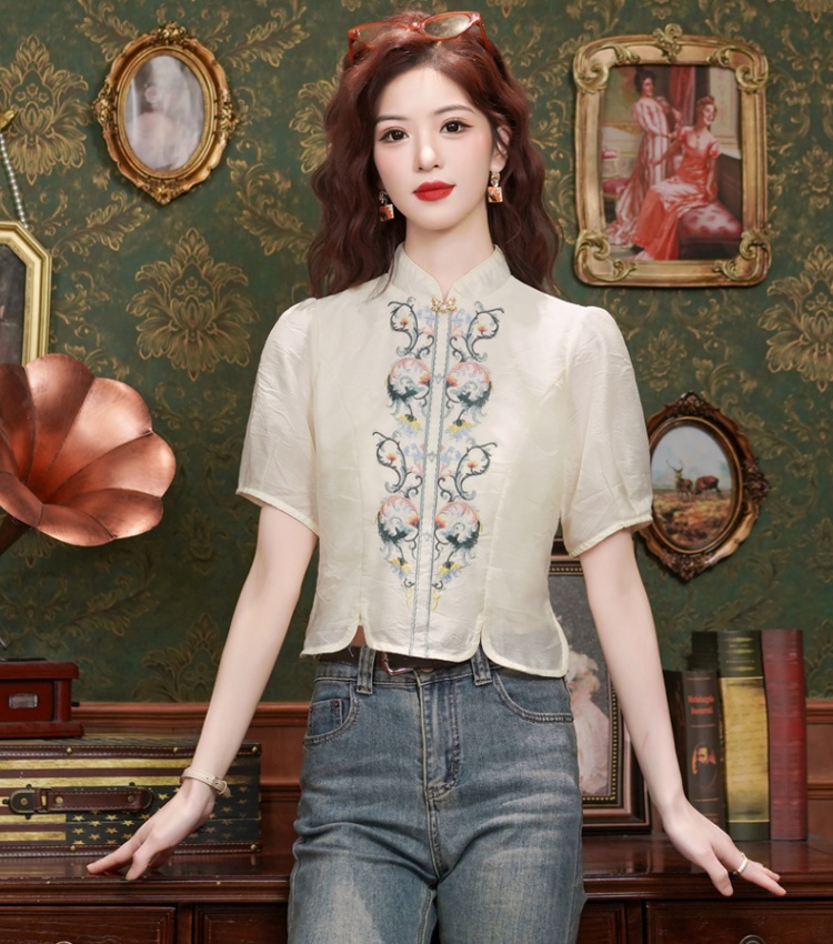 Chinese style summer tops cstand collar cheongsam