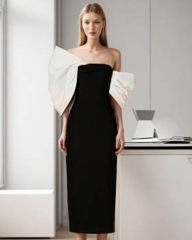 Slim formal dress splice long dress for women