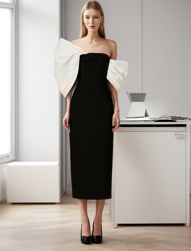 Slim formal dress splice long dress for women