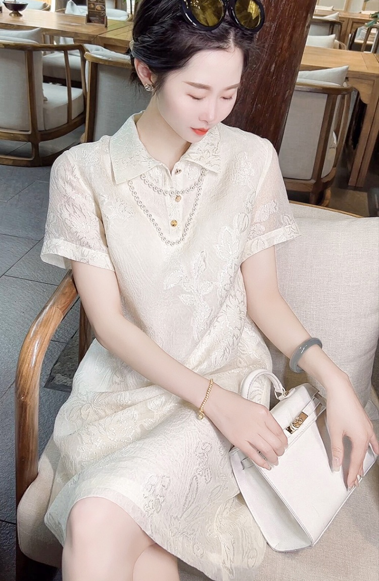 Real silk France style dazzle white Hepburn style dress
