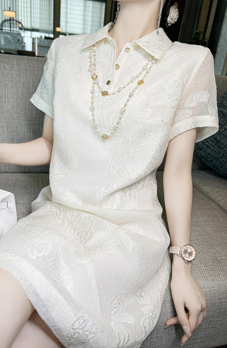 Real silk France style dazzle white Hepburn style dress