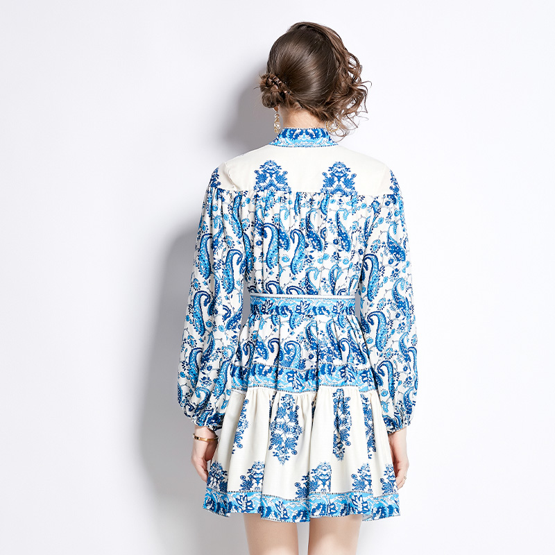 Long sleeve printing short spring dress