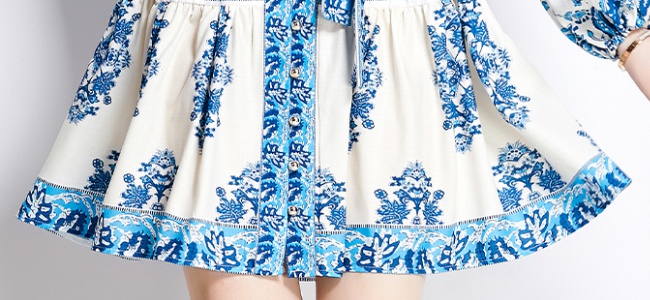 Long sleeve printing short spring dress