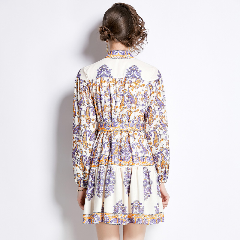 Short long sleeve spring printing temperament dress