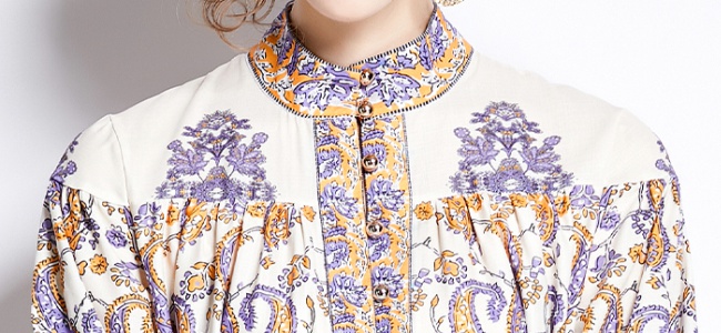 Short long sleeve spring printing temperament dress