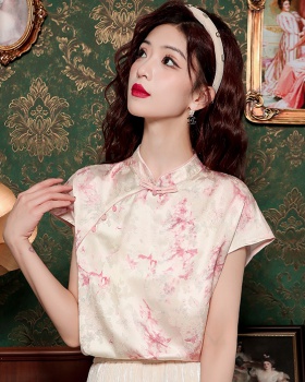 Chinese style stand collar jacquard tops for women