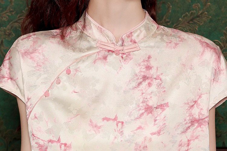 Chinese style stand collar jacquard tops for women