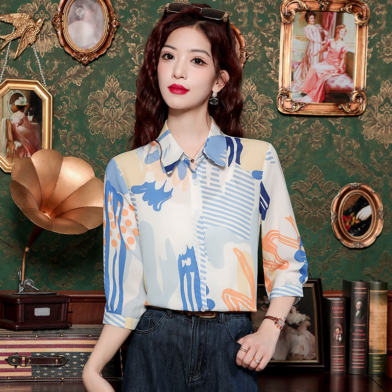 Printing chiffon colors retro summer shirt for women