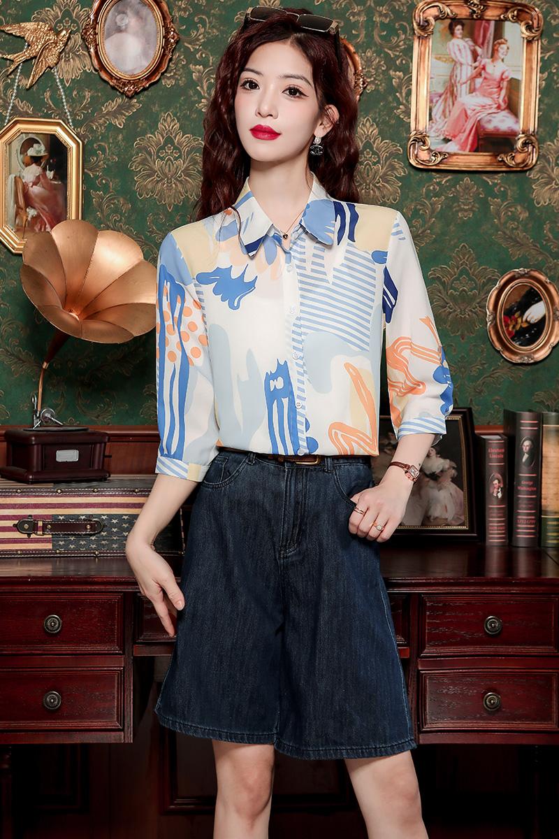 Printing chiffon colors retro summer shirt for women