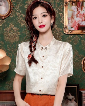 Apricot Chinese style shirt retro jacquard tops for women