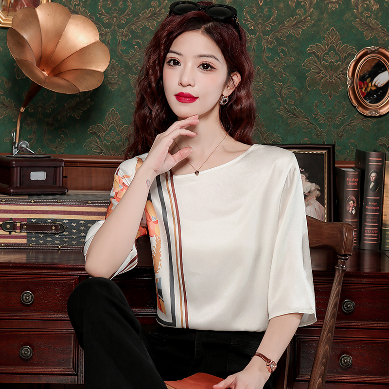 Short sleeve mixed colors shirt printing chiffon shirt for women