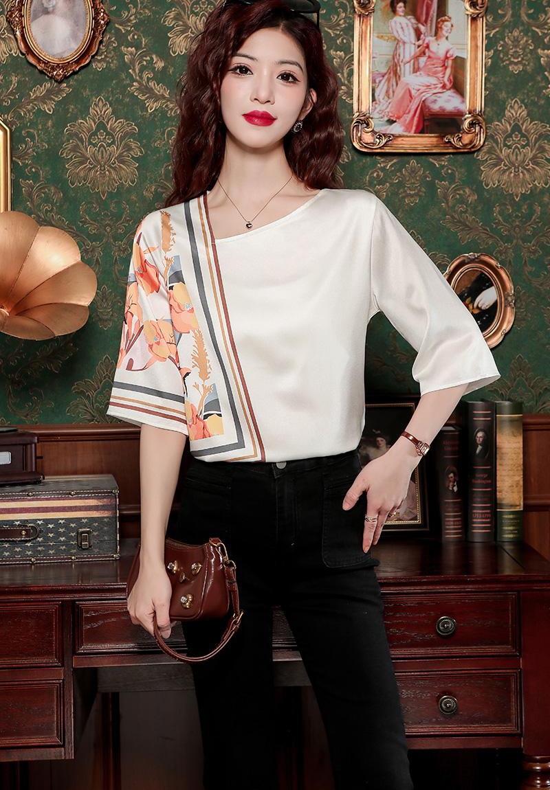 Short sleeve mixed colors shirt printing chiffon shirt for women