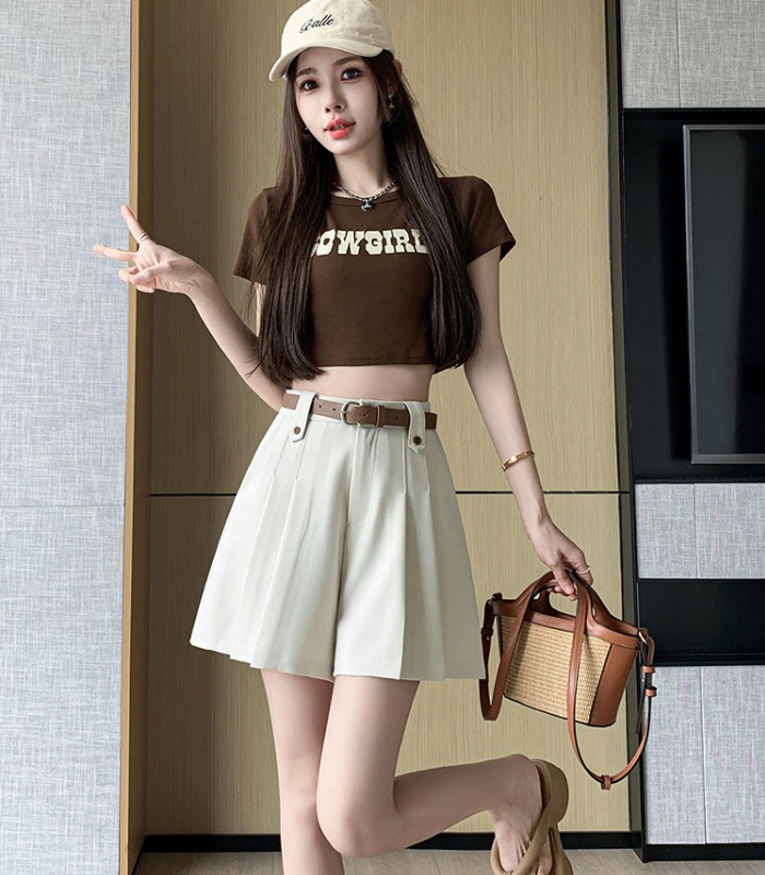 Pleated irregular culottes A-line all-match pants