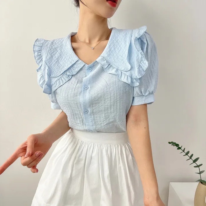 Single-breasted doll collar shirt Korean style tops